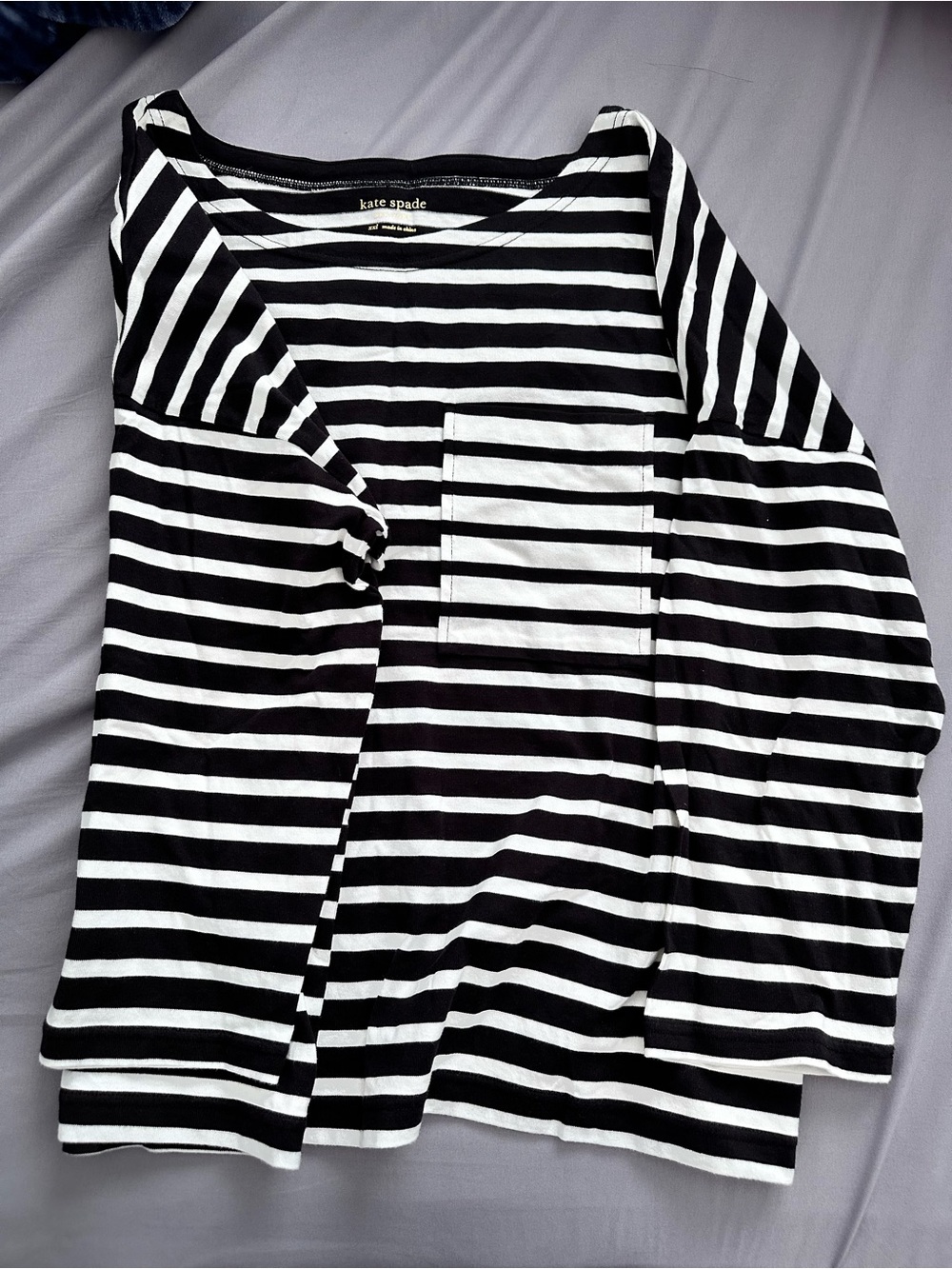 kate spade Black & White Striped Long Sleeve Pocket Tee